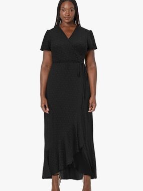 Pretty garden Black Wrap Maxi Dress with Short Sleeves